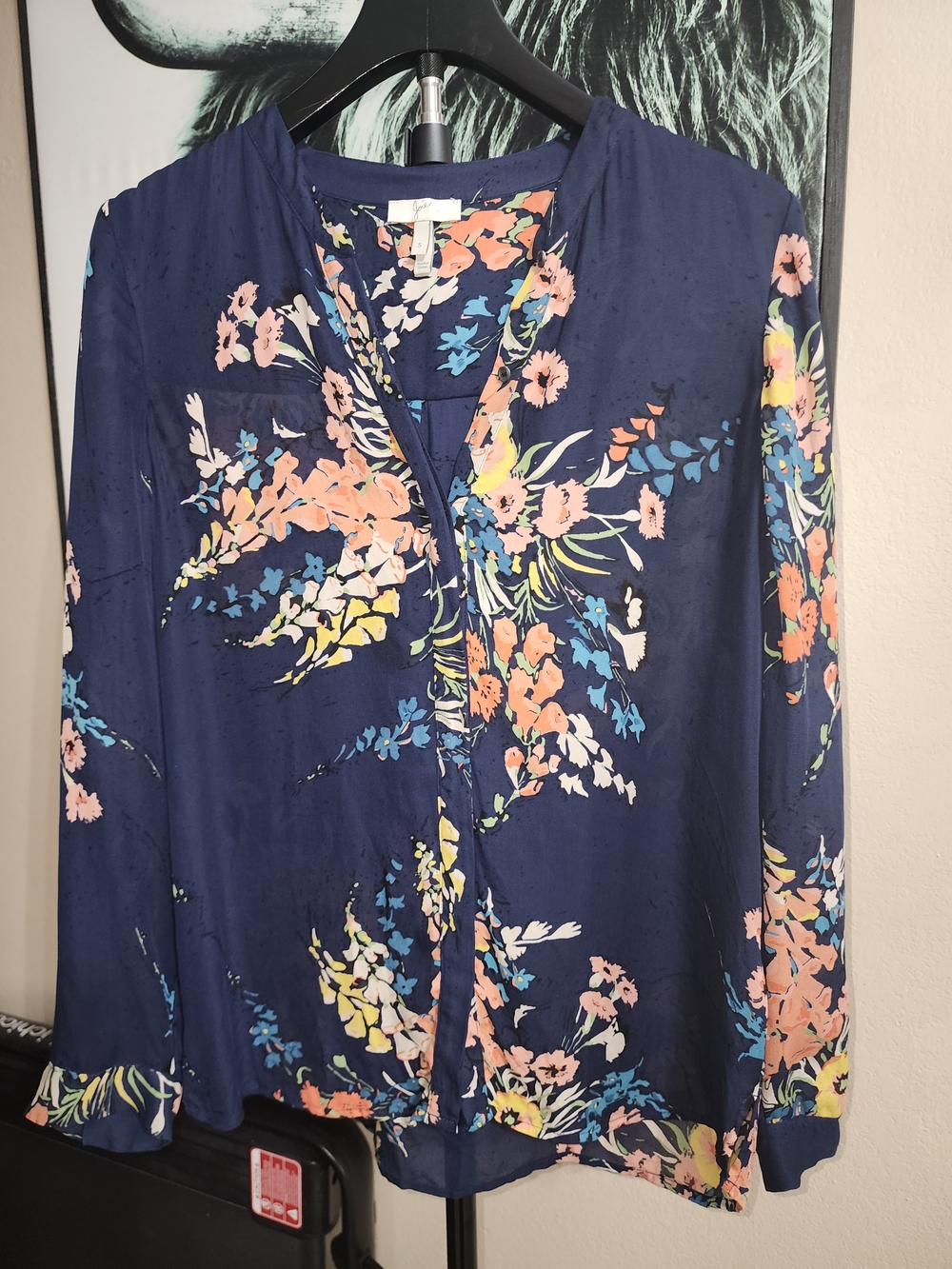 Joie Navy Floral Long-Sleeve Blouse